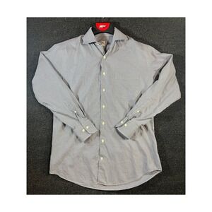 Peter Millar Mens Medium Blue Brown Micro Houndstooth Cotton Button Down Shirt